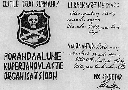 Põrandaaluse Kuperjanovlaste organisatsiooni liikmekaart